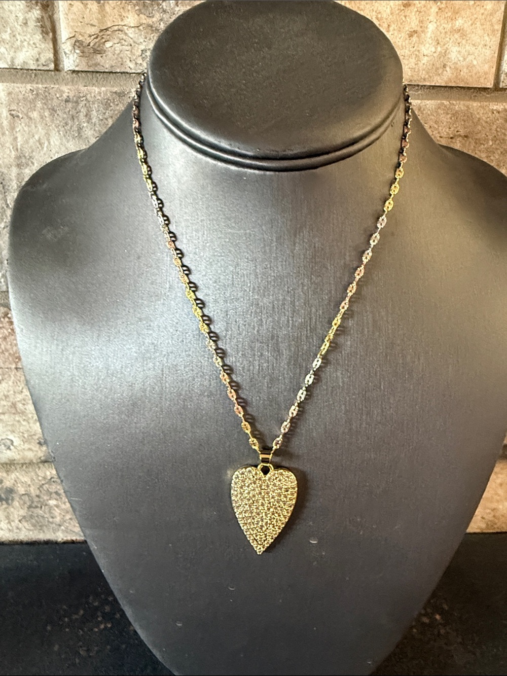 Freida Rothman Gold Heart Pendant Tri Color Sterling Necklace